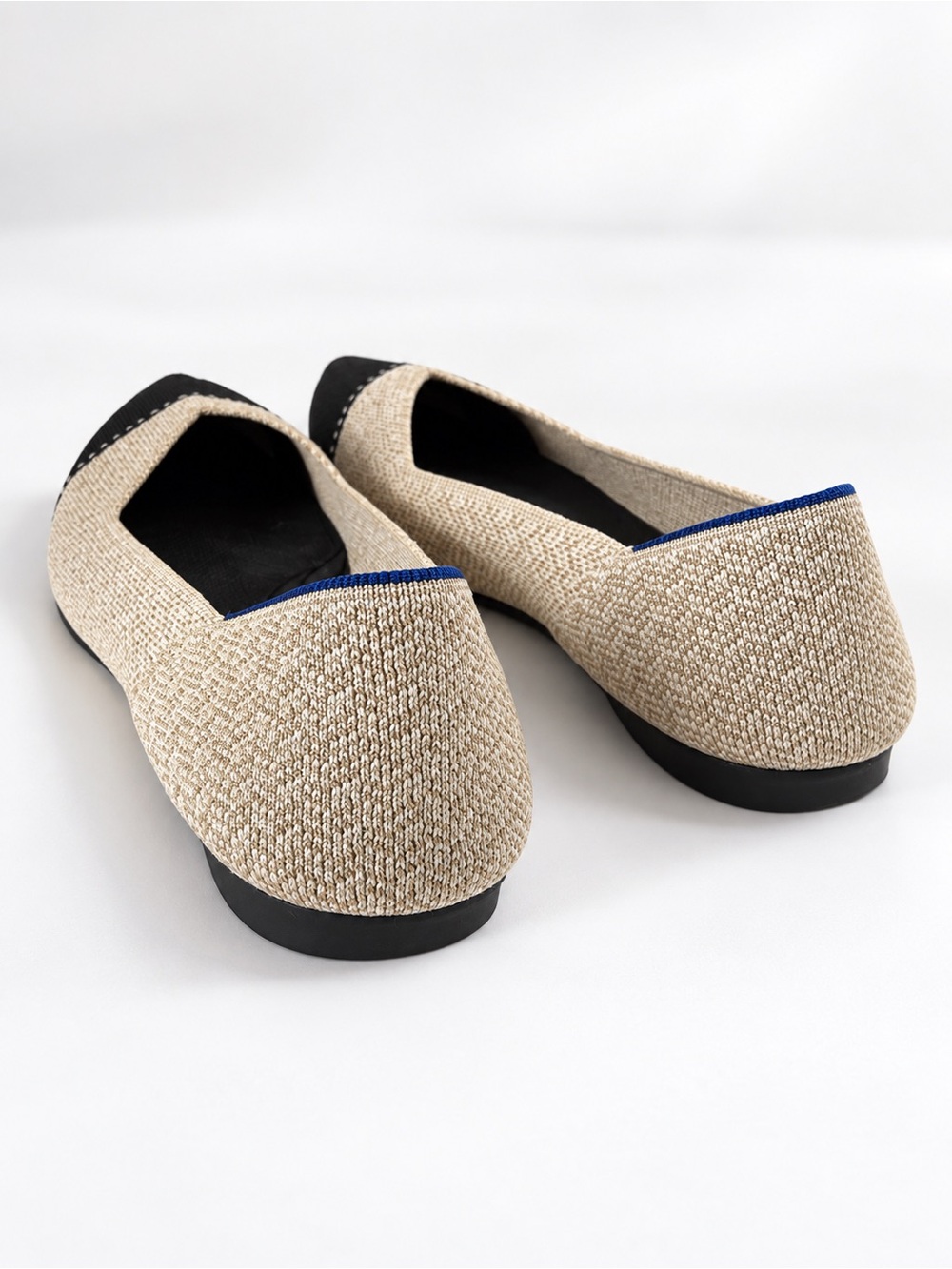 Rothy's Two-Tone Pointed Raffia Ballet Flat - Black & Natural - Picture 3 of 6